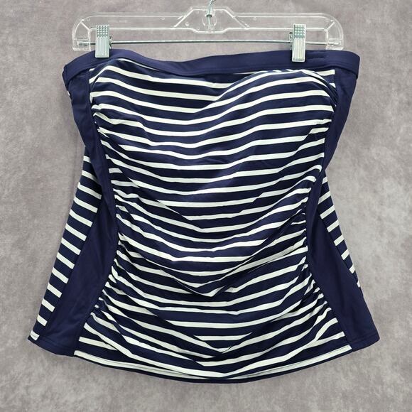 Lands End Blue White Stripe Tube Padded Swimwear Tankini Top Medium M 10 - Picture 1 of 7